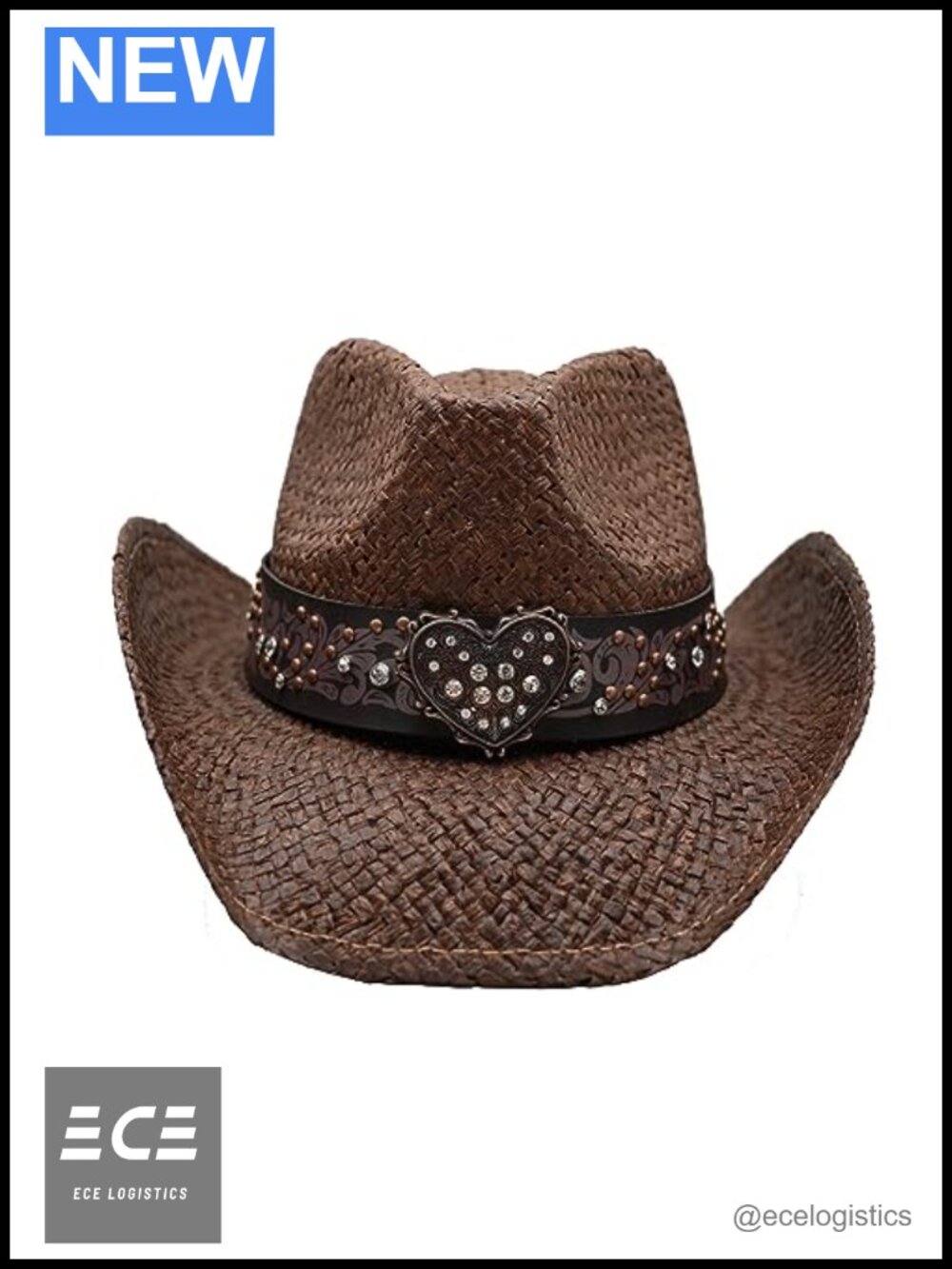 Straw Cowboy Hat Crystal Heart Western Premium Straw